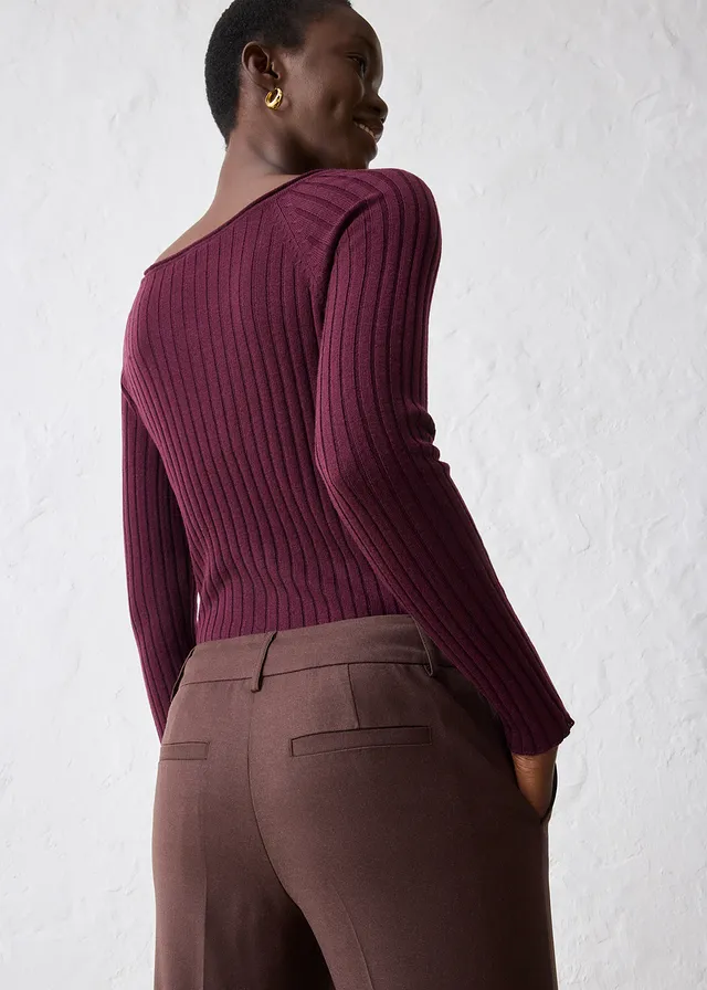 Pantaloni mulați din material moale cu lână • maro închis • magazin bonprix