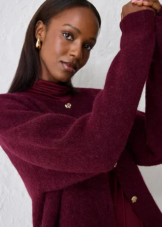 Pletený kabátek z hřejivé směsi s alpakou • javorově červená • bonprix obchod