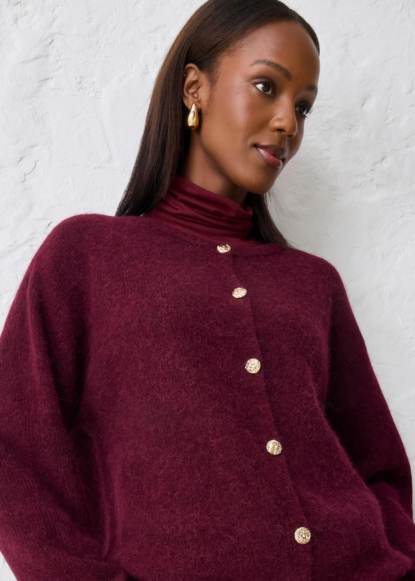 Pletený kabátek z hřejivé směsi s alpakou • javorově červená • bonprix obchod