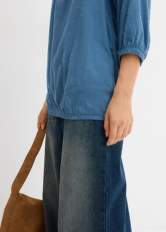 Blouse en jersey de coton à encolure carrée • bleu/gris • Boutique bonprix