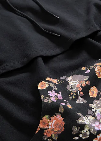 Měkká těhotenská a kojicí mikina 2 v 1 • černá s květy • bonprix obchod