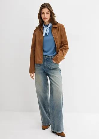 Longsleeve van geribd materiaal, Kleur: blauwgroen