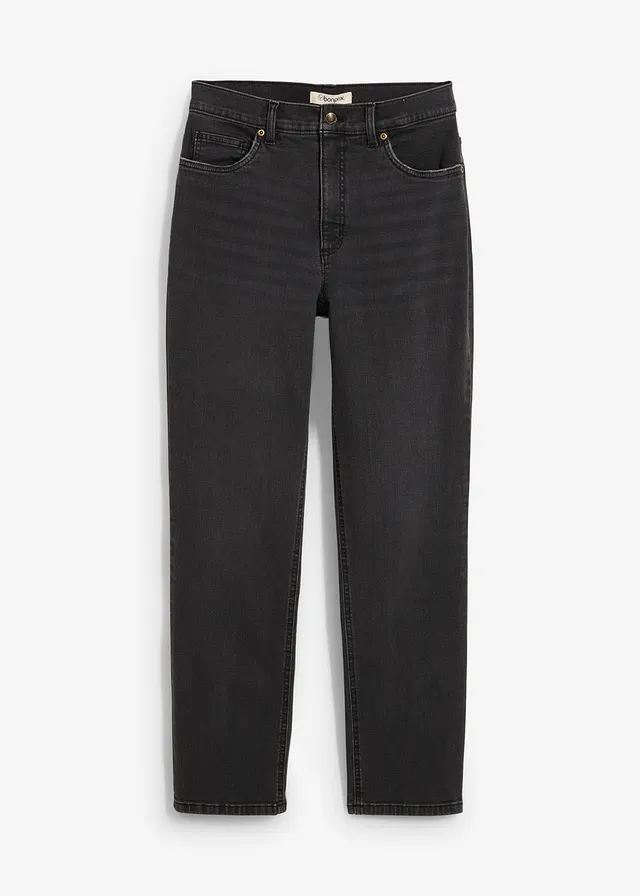 Zkrácené džíny Straight, High Waist • tmavě šedý denim used • bonprix obchod
