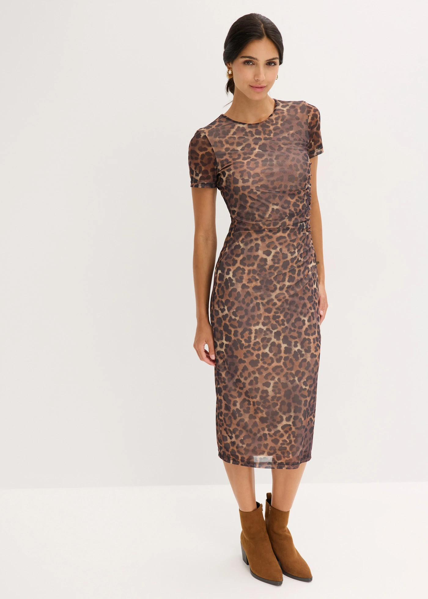 Robe midi en mesh doux • beige léopard • Boutique bonprix