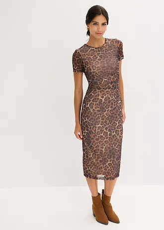 Robe midi en mesh doux • beige léopard • Boutique bonprix