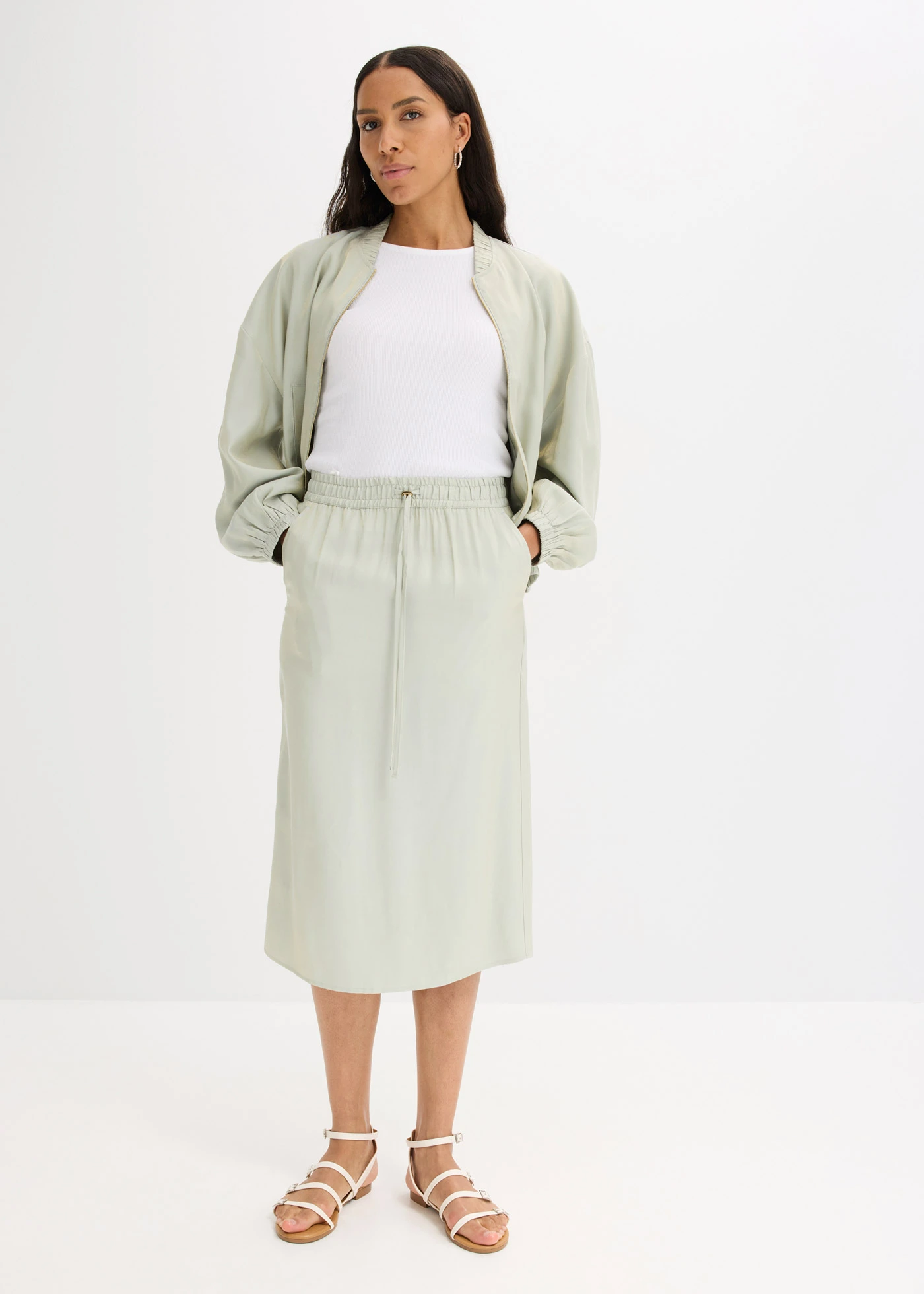 Midirok van glanzend materiaal • mint-goudkleur • bonprix online shop