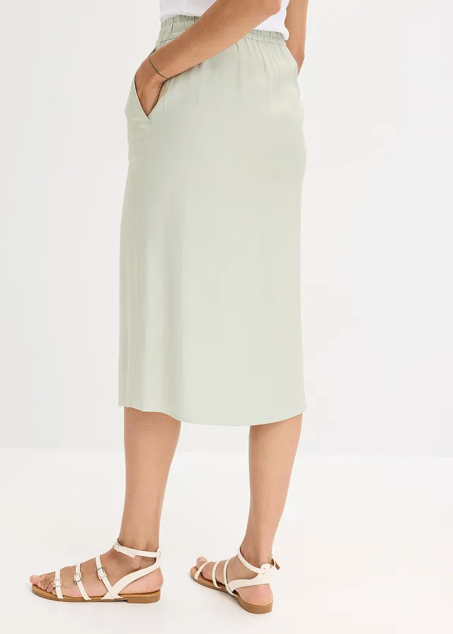 Jupe midi en satin brillant, Couleur: menthe/doré