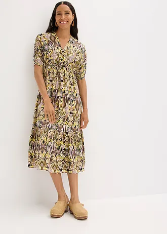 Midi šaty ze splývavé viskózy, barva: černá s potiskem