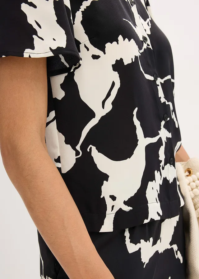 Blouse van soepel satijn • zwart/wit gedessineerd • product-page.page-title-suffix