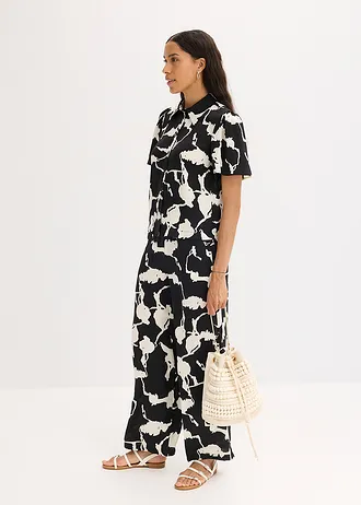 Halenka ze splývavého saténu • černo-bílá s potiskem • bonprix obchod