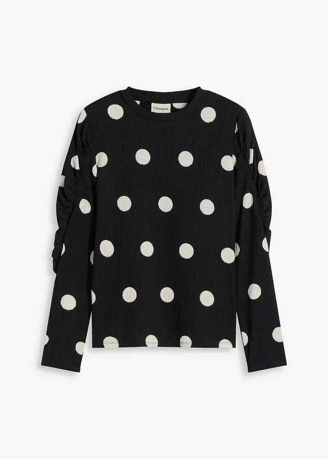 Tričko s dlhým rukávom, zo štruktúrovaného krepu