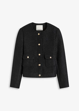 Bomber van bouclé, Kleur: zwart