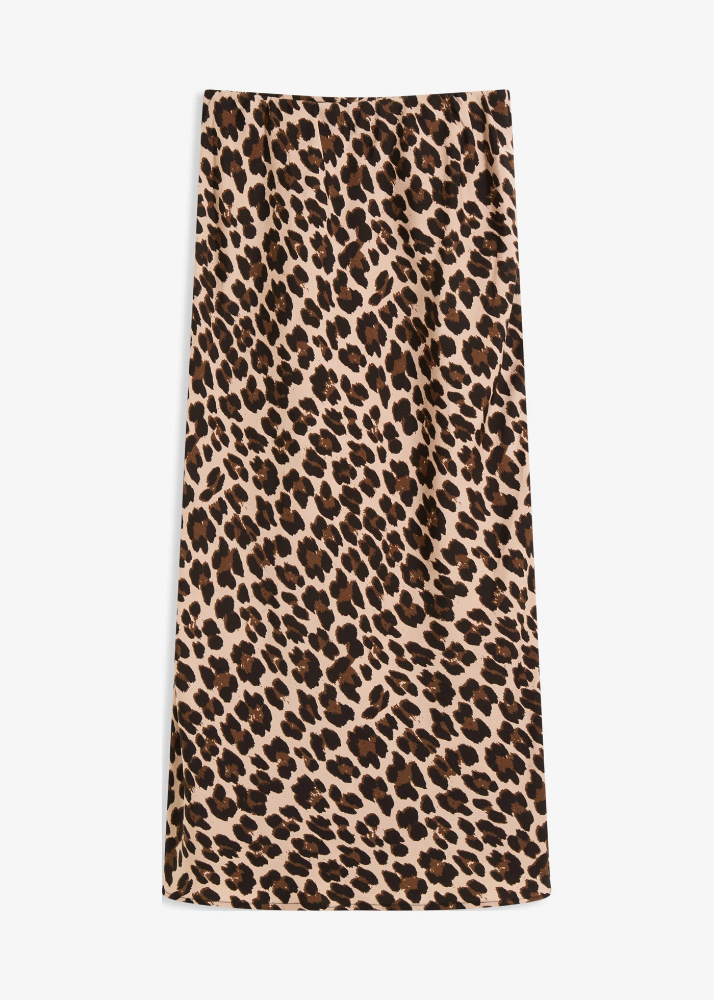 Midi sukně ze splývavého saténu • hnědá s leopardím potiskem • bonprix obchod