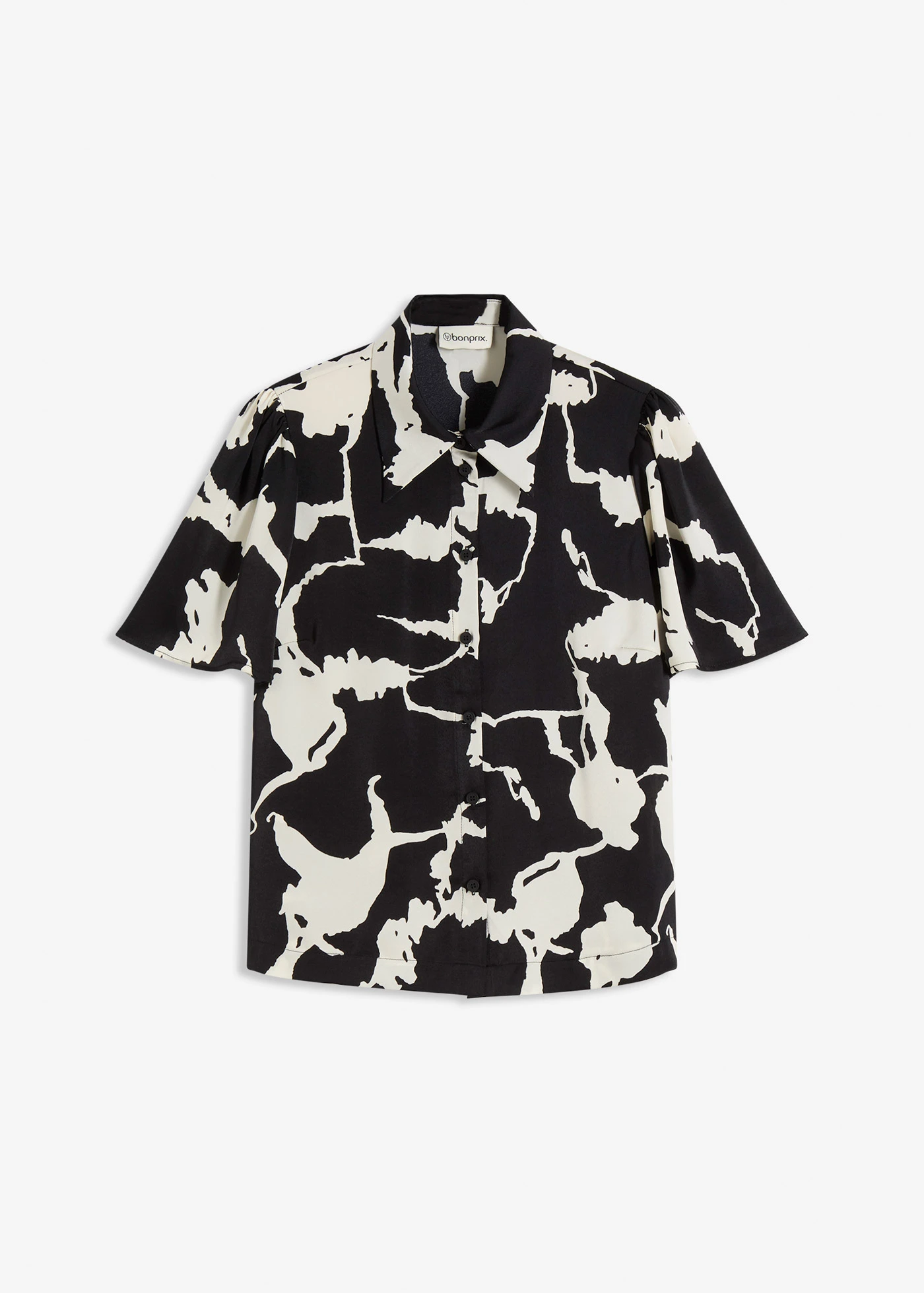 Halenka ze splývavého saténu • černo-bílá s potiskem • bonprix obchod