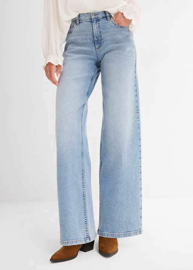 Wide leg jeans, high waist, Kleur: lichtblauw denim used