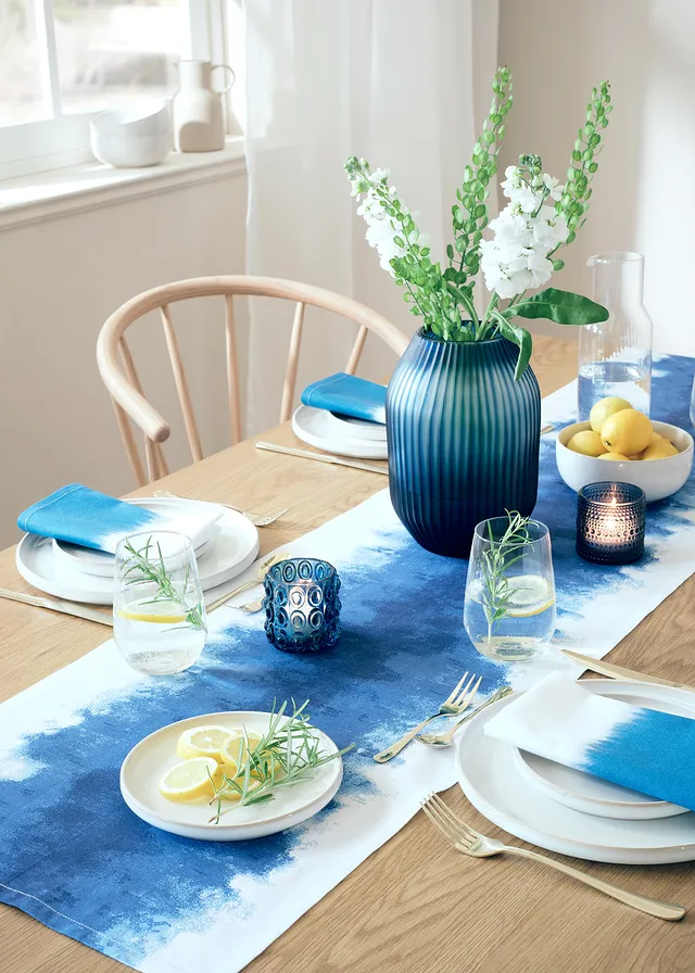 Chemin de table en coton • bleu + blanc • product-page.page-title-suffix