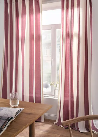 Gestreept gordijn met gerecycled polyester, ok verkrijgbaar in extra lang (1 stuk) • donkerrood-wit • bonprix online shop