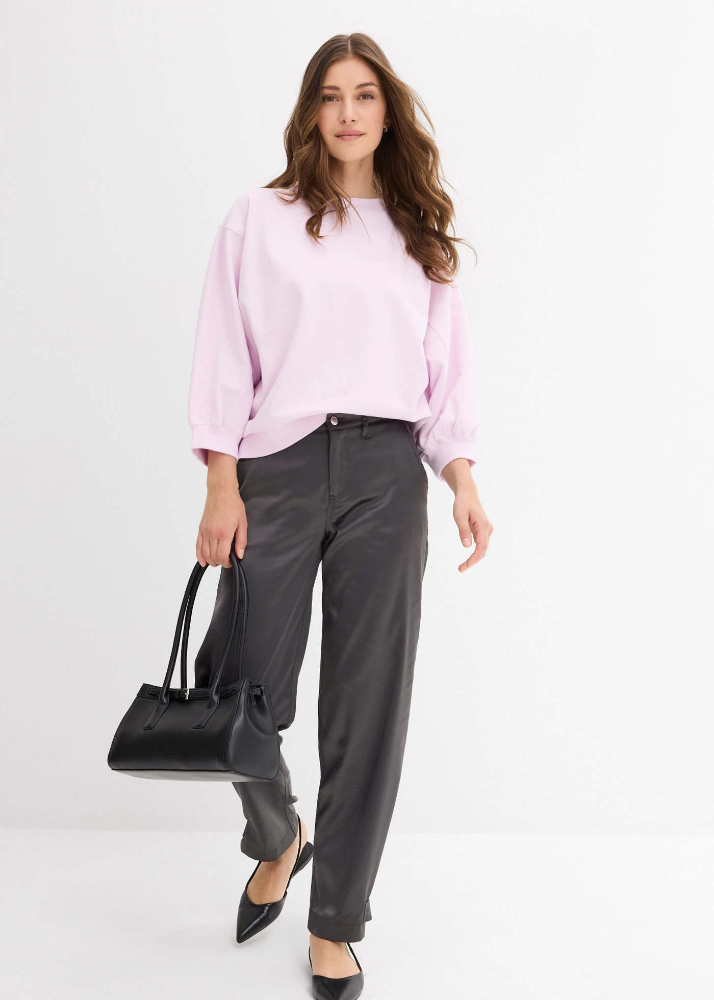 Bluză casual oversize din bumbac 100% • liliachiu pudrat • magazin bonprix