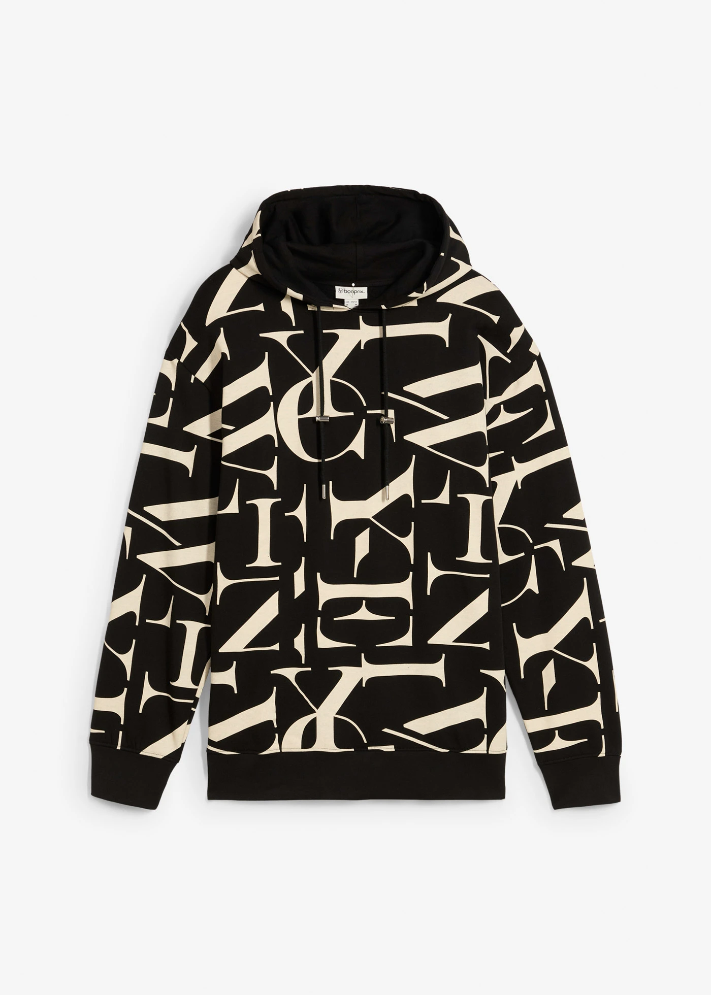 Sweat à capuche 100% coton, coupe loose • noir-sable clair imprimé • Boutique bonprix