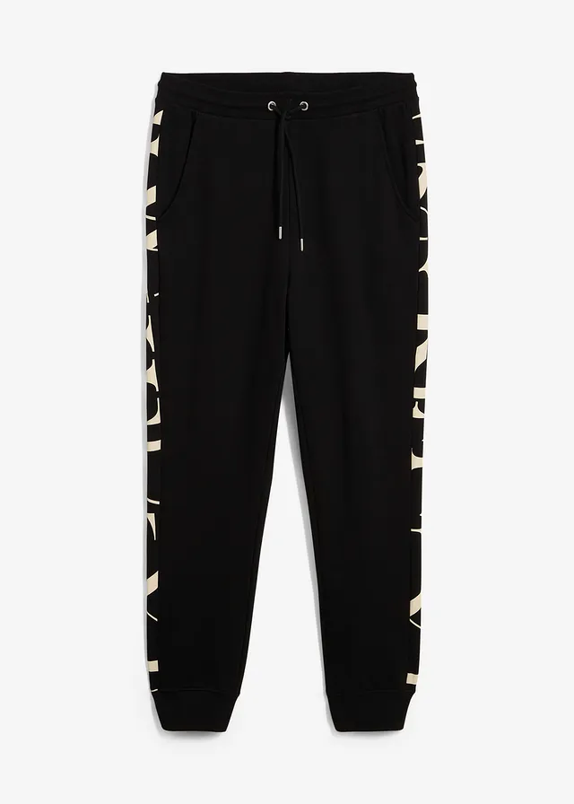 Pantalon de jogging avec empiècement, 100% coton, Couleur: noir + sable clair