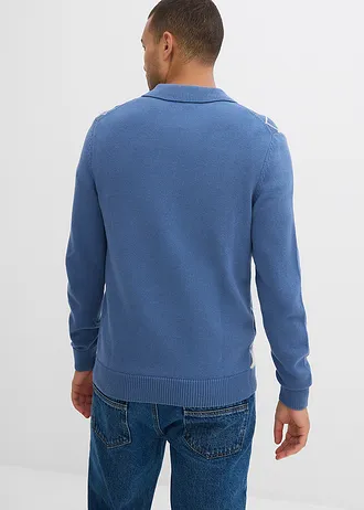 Pulover polo cu model Argyle din bumbac 100% • albastru jeans-bleumarin-bej natur melanj cadrilat • magazin bonprix