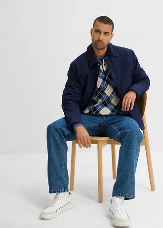 Polo-trui met Argylepatroon van puur katoen • jeansblauw-donkerblauw-ecru gemêleerd geruit • bonprix online shop