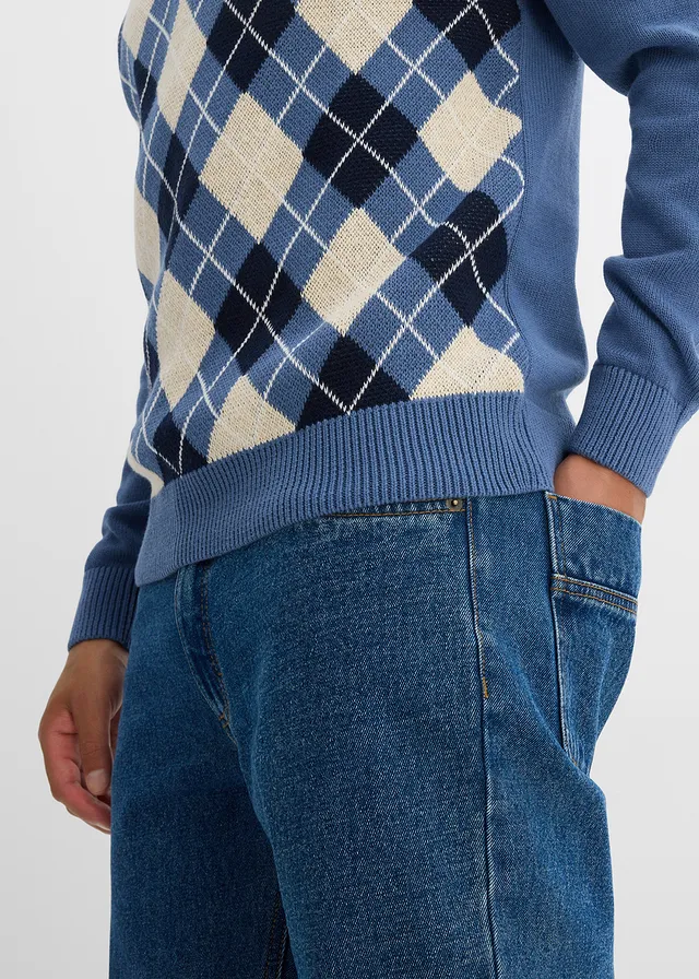 Polo-trui met Argylepatroon van puur katoen • jeansblauw-donkerblauw-ecru gemêleerd geruit • product-page.page-title-suffix