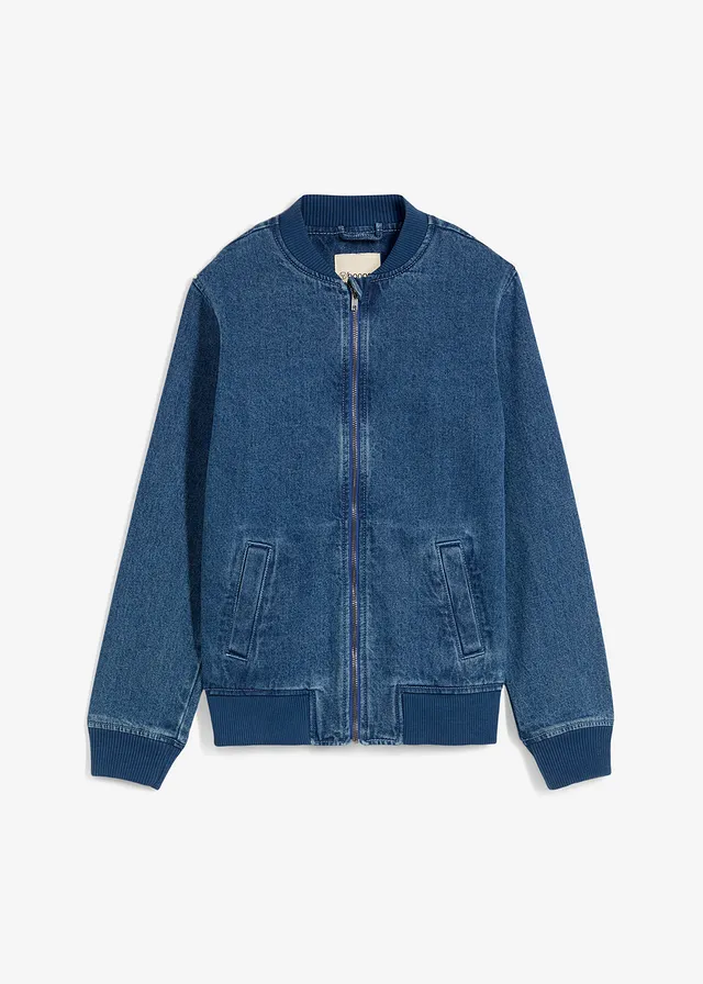 Spijkerbomber van puur katoen in blousonmodel, Kleur: lichtblauw denim