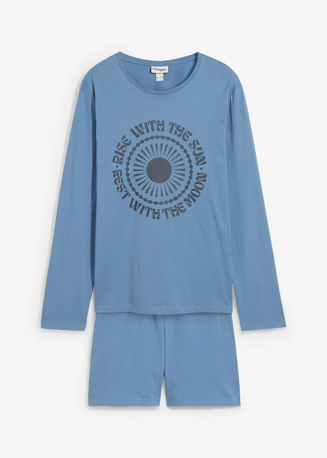 Pijama scurtă 100% din bumbac, cu mânecă lungă