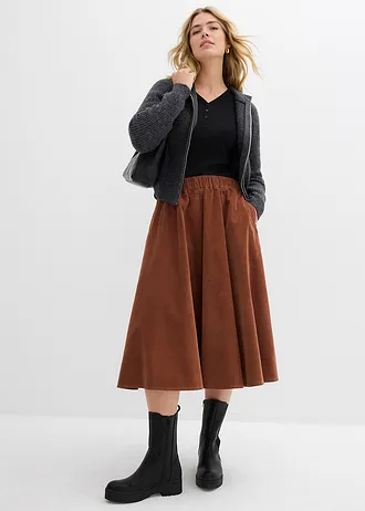 Corduroy rok van katoenmix, Kleur: baksteenbruin