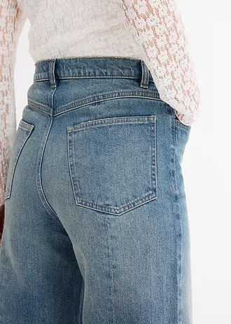 Loose Straight sztreccsfarmer, High Waist • világoskék denim, használt hatású • bonprix áruház
