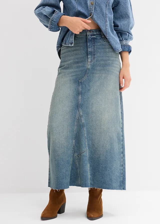 Maxi spijkerrok, mid waist, Kleur: lichtblauw denim