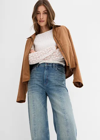 Loose Straight sztreccsfarmer, High Waist • világoskék denim, használt hatású • bonprix áruház