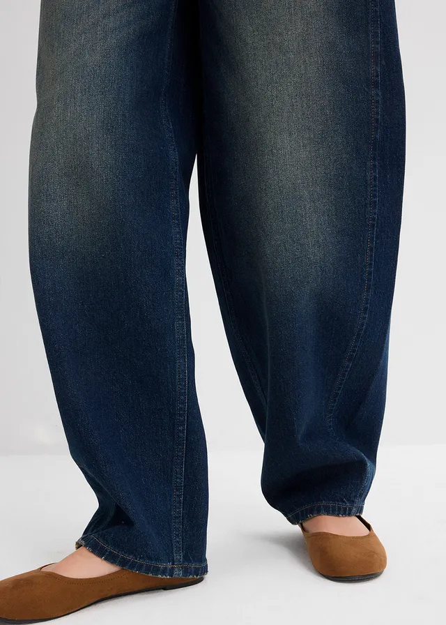 Barrel jeans mid waist met riem • donkerblauw denim used • product-page.page-title-suffix