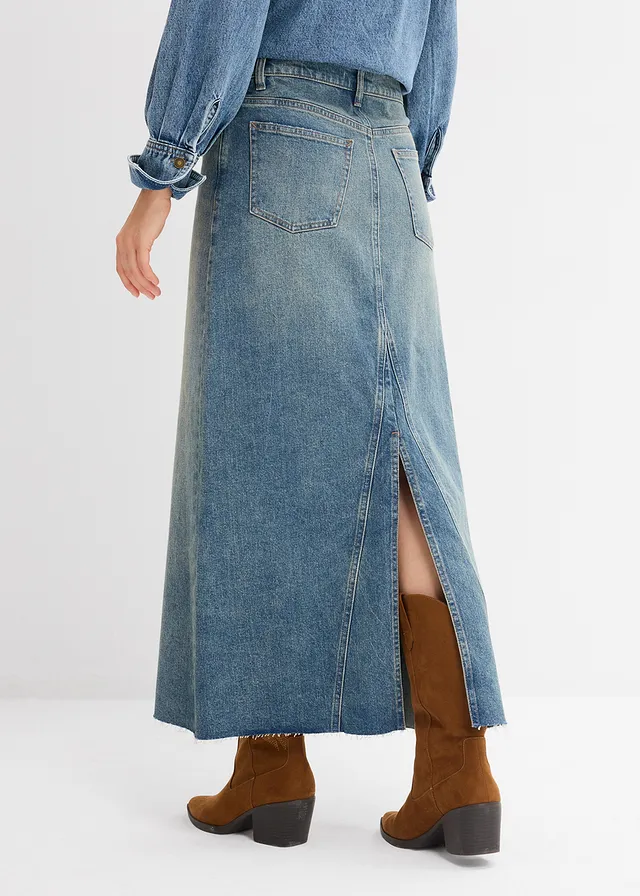 Maxi spijkerrok, mid waist, Kleur: lichtblauw denim