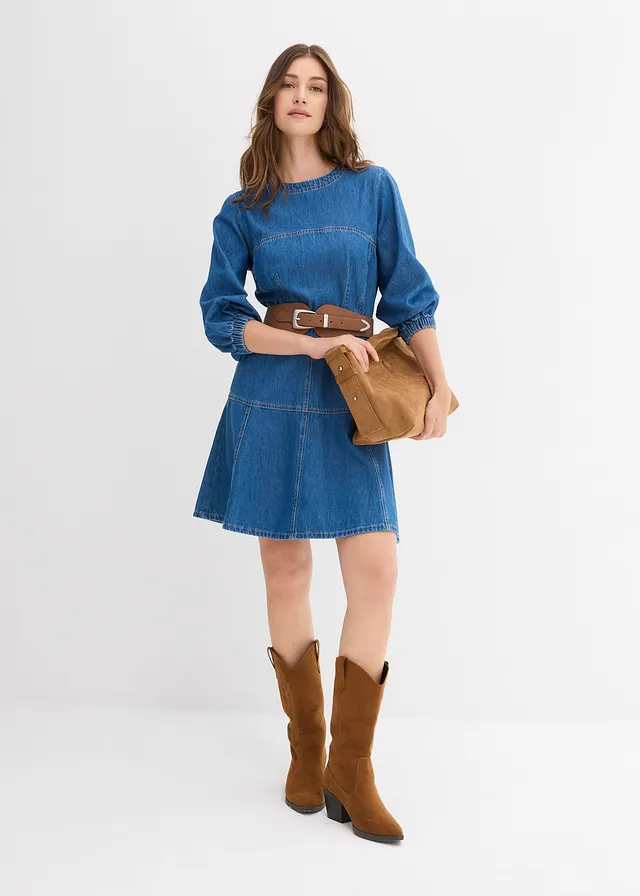Robe en jean 100% coton, Couleur: bleu stone
