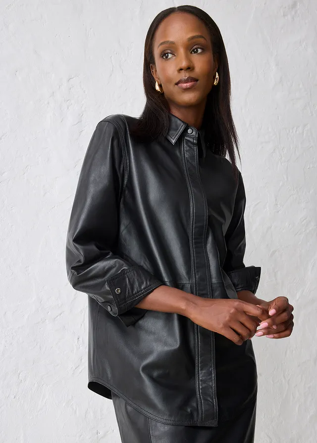 Chemise en cuir d’agneau nappa, Couleur: noir