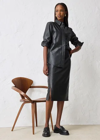 Kožená košile z jehnětiny nappa, barva: černá