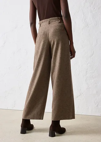 Široké kalhoty se sklady v pase, s vlnou • tmavě hnědá melír • bonprix obchod