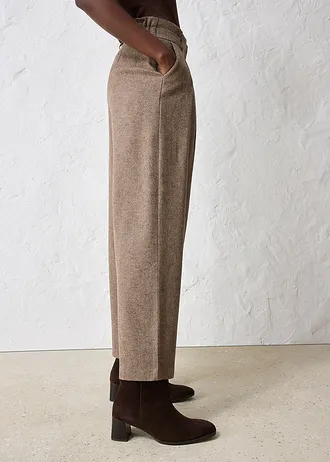 Široké kalhoty se sklady v pase, s vlnou • tmavě hnědá melír • bonprix obchod