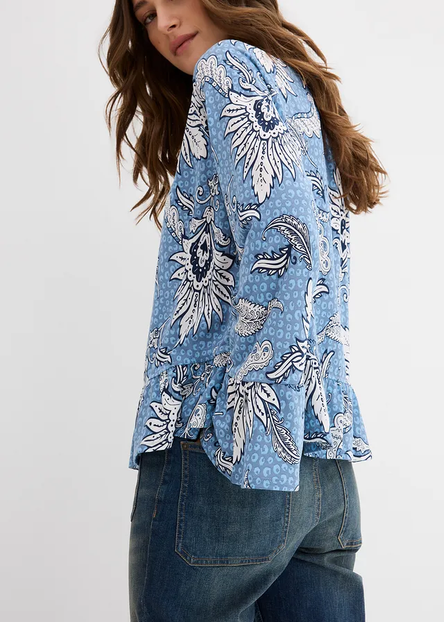 Shirtblouse van een zachte modalmix • blauwgroen gebloemd • product-page.page-title-suffix