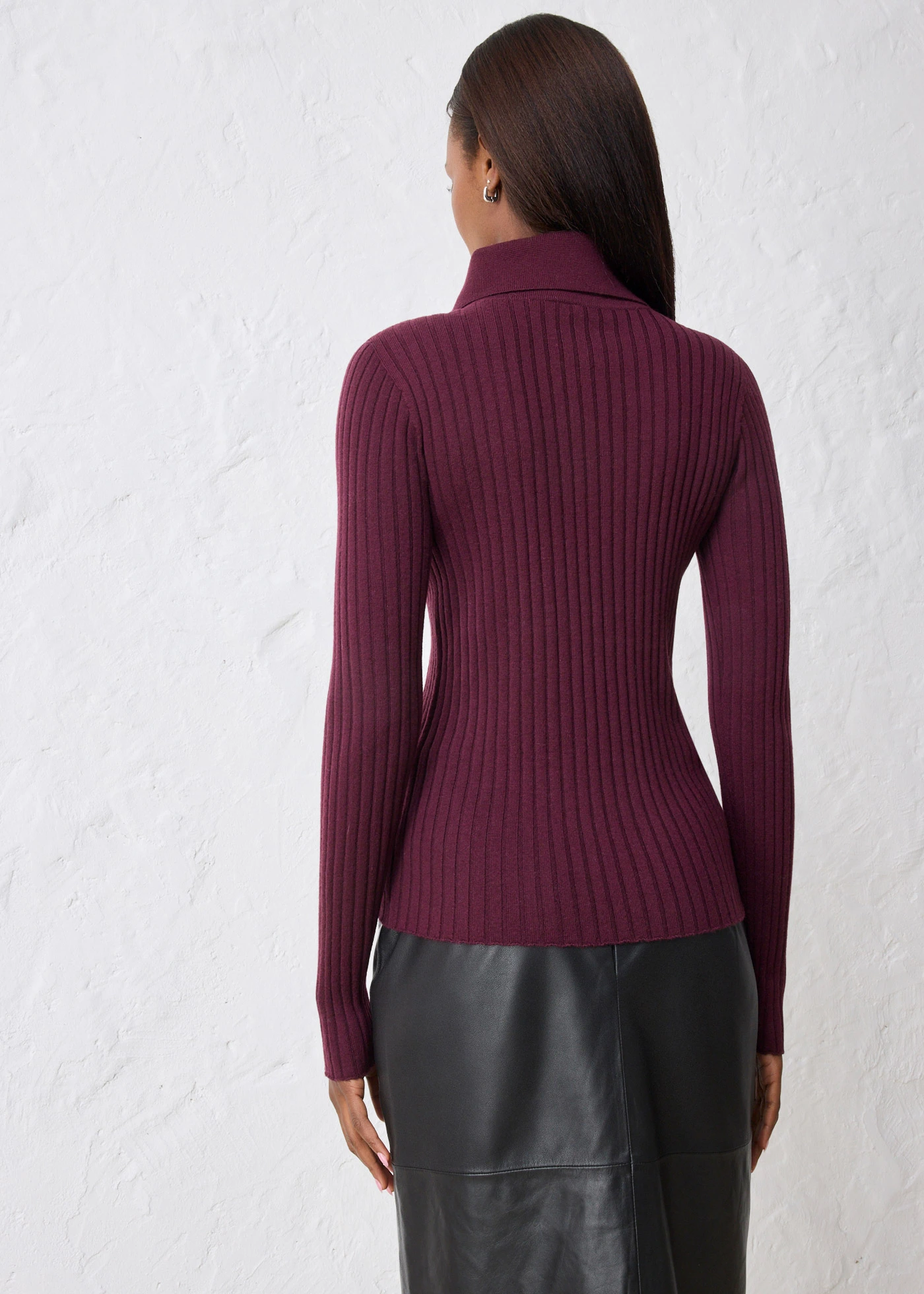 Žebrovaný svetr z merino vlny • vínová • bonprix obchod