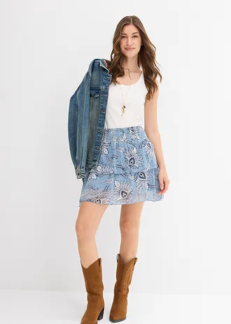 Volánová sukně ze strukturovaného šifonu • modrozelená s potiskem • bonprix obchod