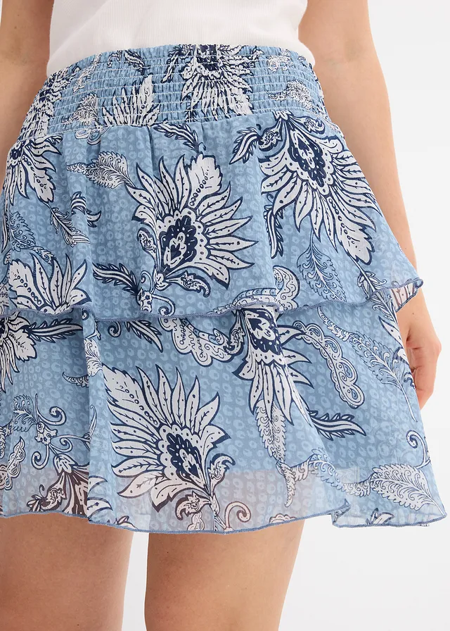 Strokenrok van gestructureerde chiffon • blauwgroen gedessineerd • product-page.page-title-suffix