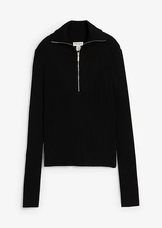 Žebrované triko z měkké viskózové směsi • černá • bonprix obchod