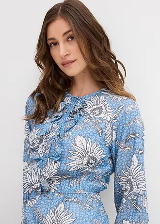 Robe longue en fine viscose mélangée • bleu gris imprimé • Boutique bonprix