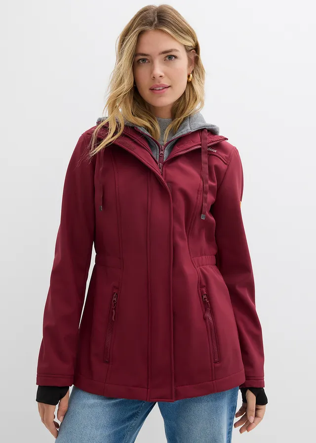 Veste longue en softshell déperlant, style 2 en 1 • bordeaux • product-page.page-title-suffix