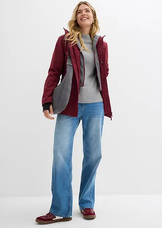 Dlouhá softshellová bunda, vodoodpudivá, vzhled 2v1 • bordó • bonprix obchod