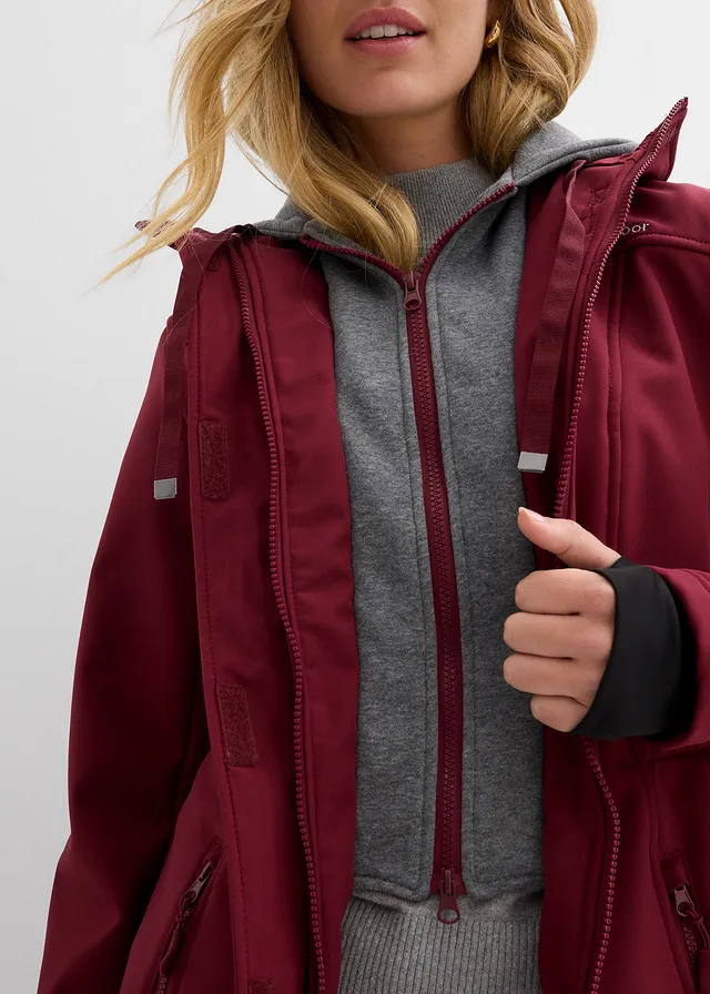 Veste longue en softshell déperlant, style 2 en 1 • bordeaux • product-page.page-title-suffix
