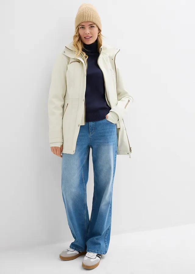 Lange stretch softshell jack, waterafstotend, Kleur: beige